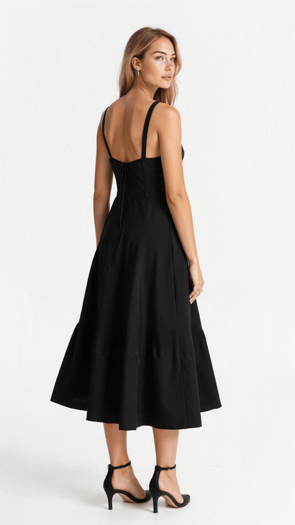 Women's Fitted Midi Dress with Defined Waist