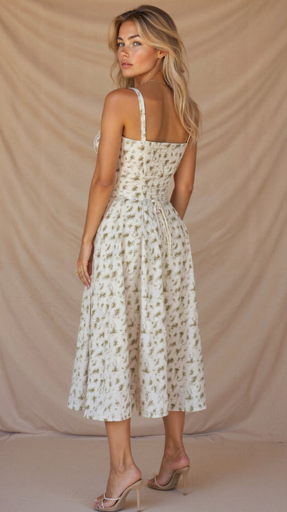 Women's Fitted Midi Dress with Defined Waist