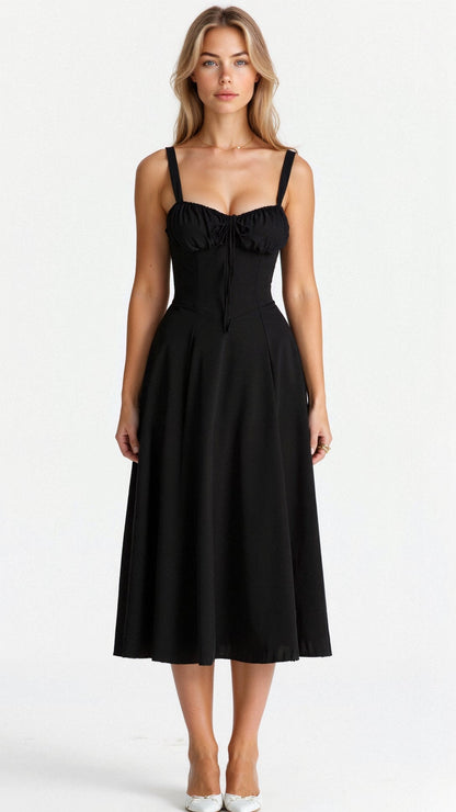 Women's Fitted Midi Dress with Defined Waist