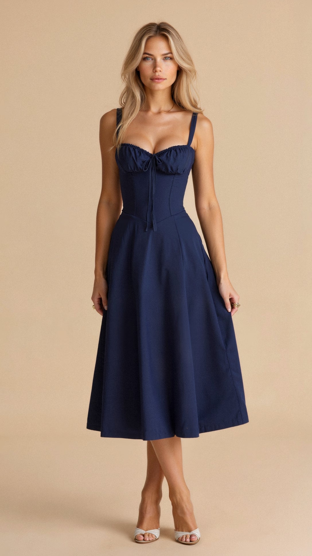 Women's Fitted Midi Dress with Defined Waist