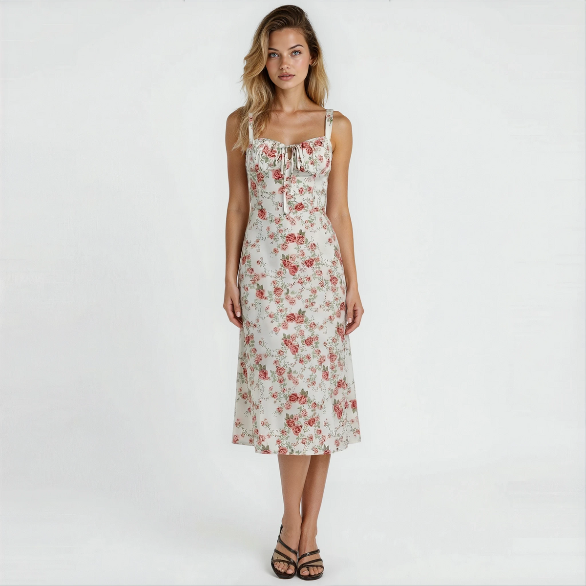Women's Fitted Midi Dress with Defined Waist