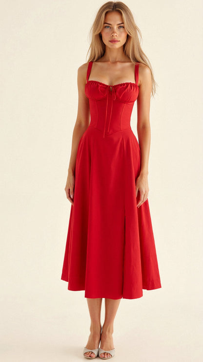 Women's Fitted Midi Dress with Defined Waist
