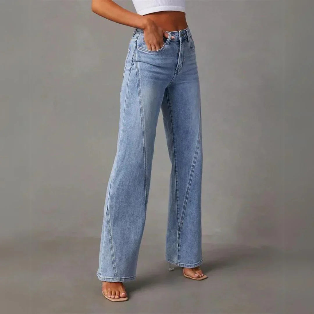 Women's Flared Jeans with Mid Waist and Stretch Denim