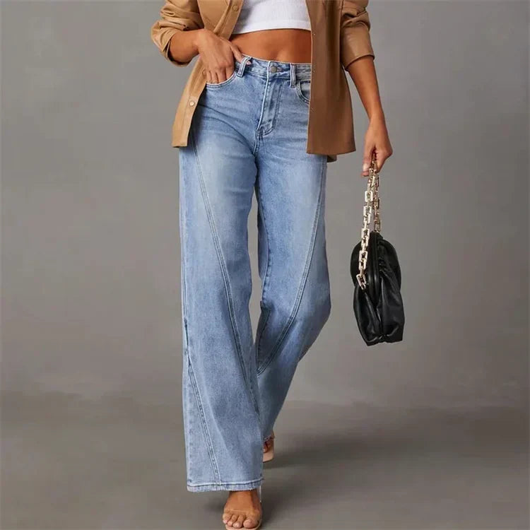 Women's Flared Jeans with Mid Waist and Stretch Denim