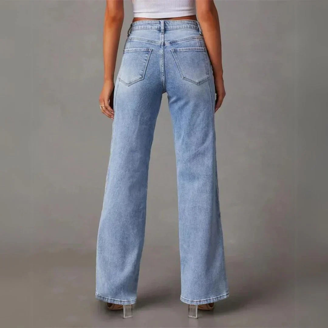 Women's Flared Jeans with Mid Waist and Stretch Denim