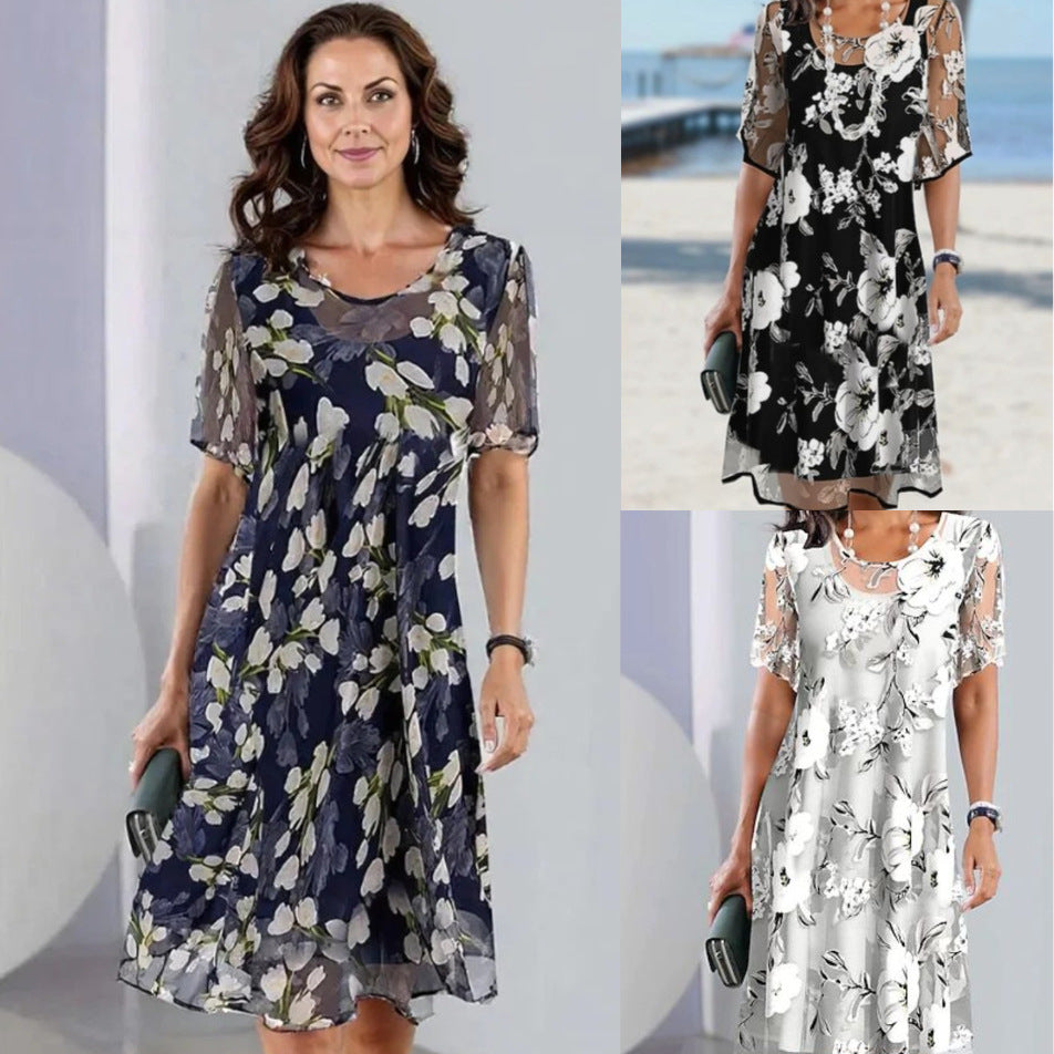Women's Floral A-Line Midi Dress