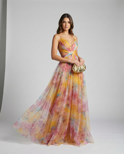 Women's Floral Chiffon Maxi Dress for Summer Evening Events