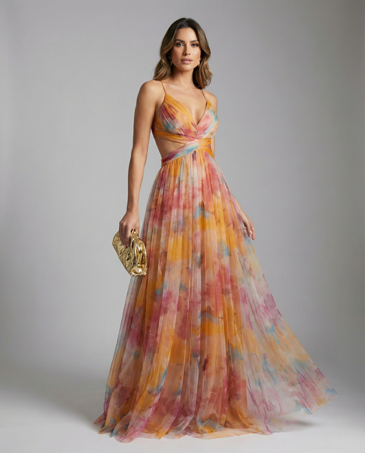 Women's Floral Chiffon Maxi Dress for Summer Evening Events