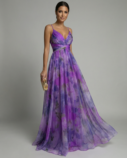 Women's Floral Chiffon Maxi Dress for Summer Evening Events