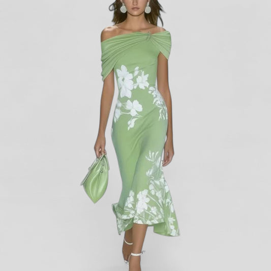 Women's Floral Print Midi Dress Contour Fit