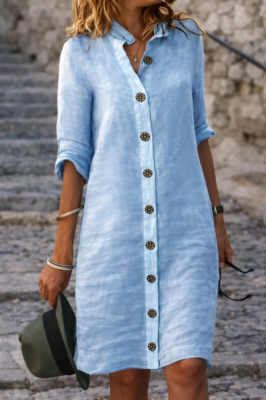 Women's Half Sleeve Button-Front Shirt Dress