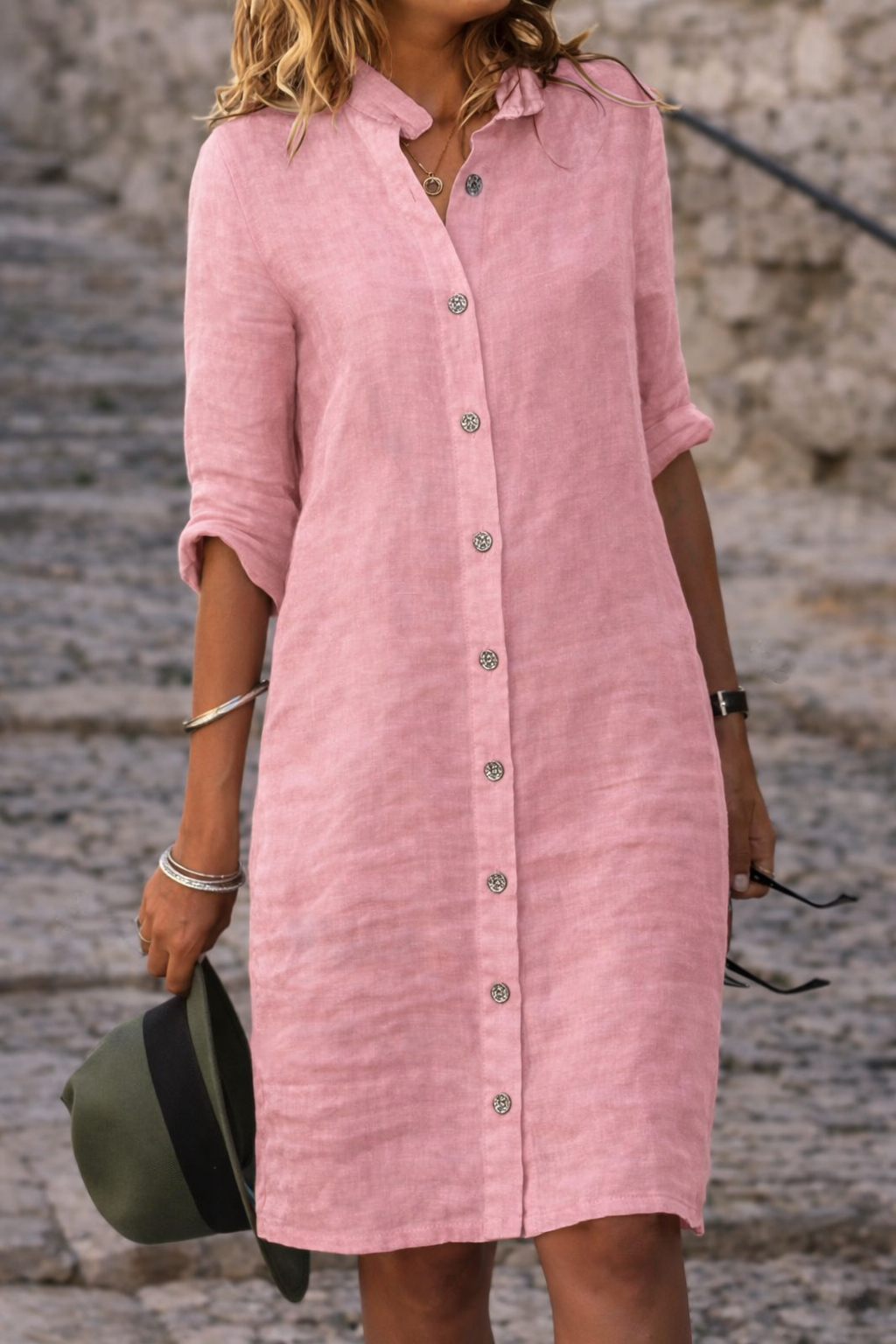 Women's Half Sleeve Button-Front Shirt Dress