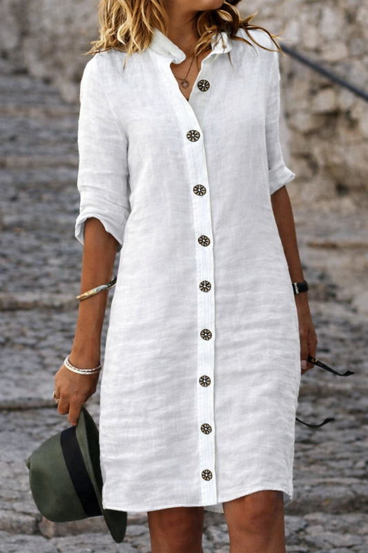 Women's Half Sleeve Button-Front Shirt Dress