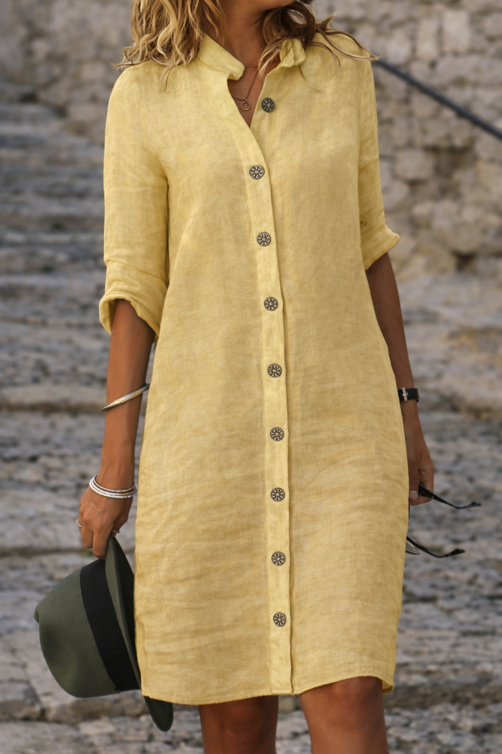 Women's Half Sleeve Button-Front Shirt Dress
