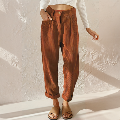 Women's High Waist Corduroy Pants