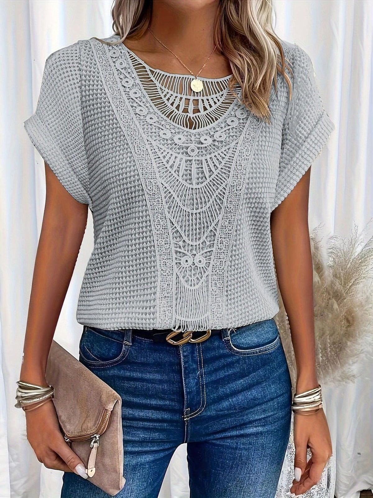 Women's Lace Short Sleeve Casual Top