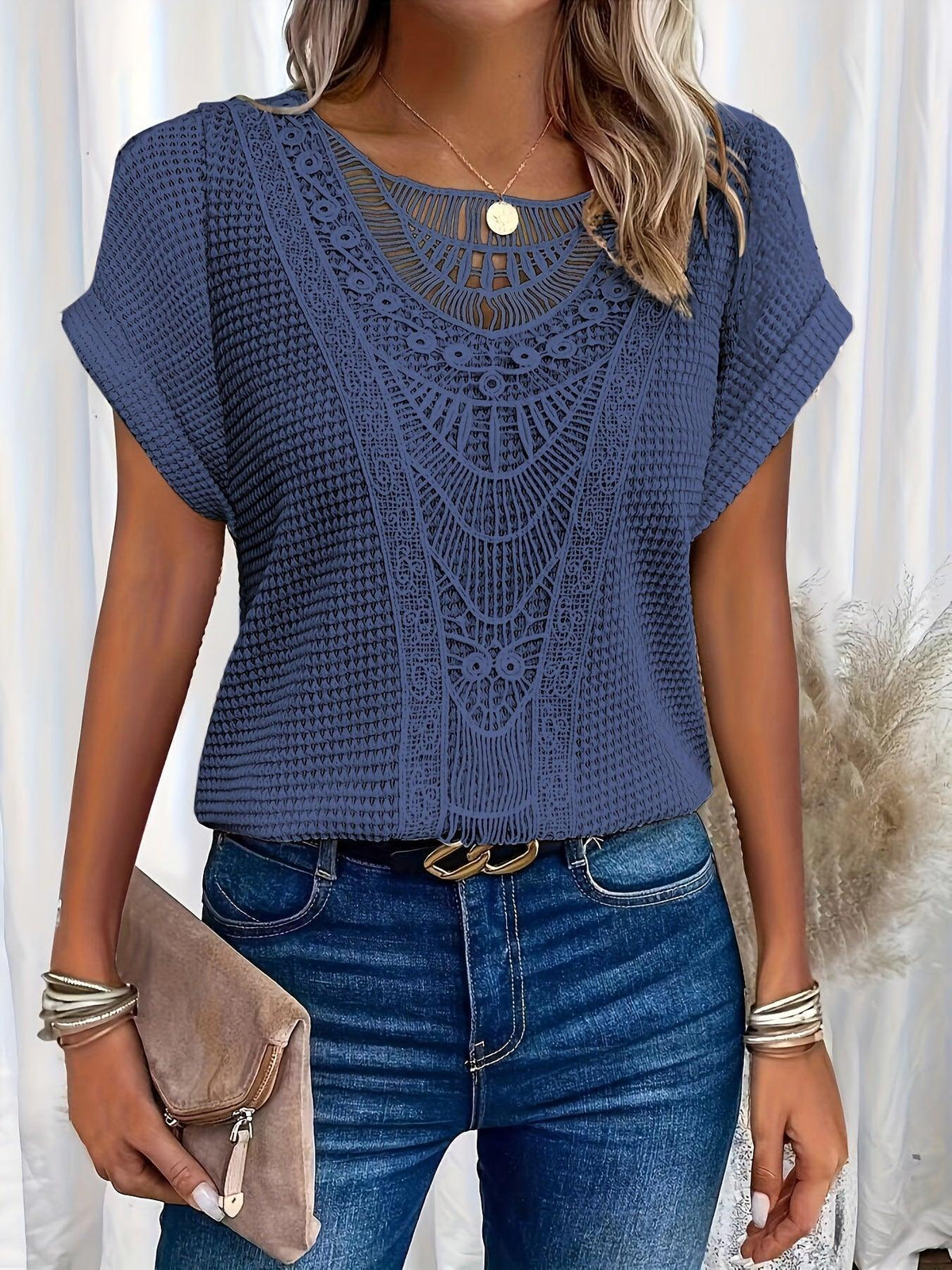 Women's Lace Short Sleeve Casual Top