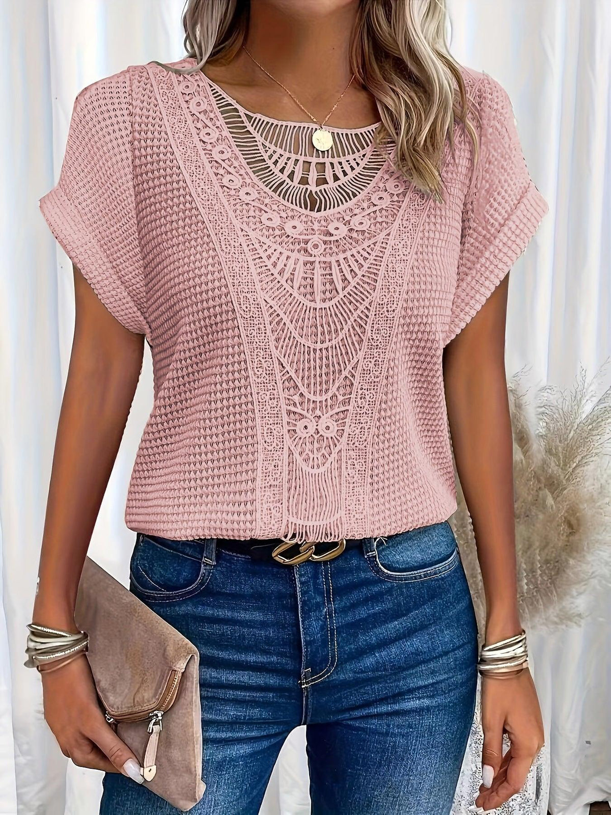 Women's Lace Short Sleeve Casual Top