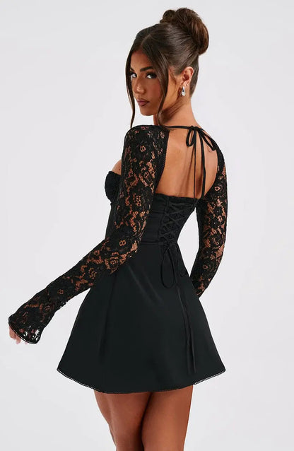 Women's Lace Sleeve A-Line Mini Dress