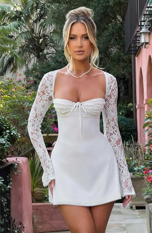 Women's Lace Sleeve A-Line Mini Dress
