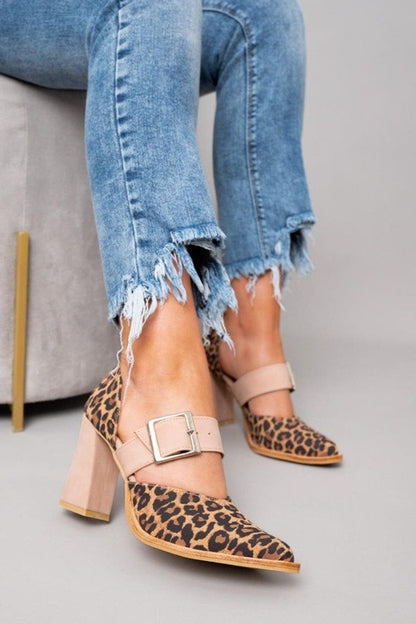 Women's Leopard Print Buckle Heels