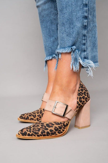 Women's Leopard Print Buckle Heels