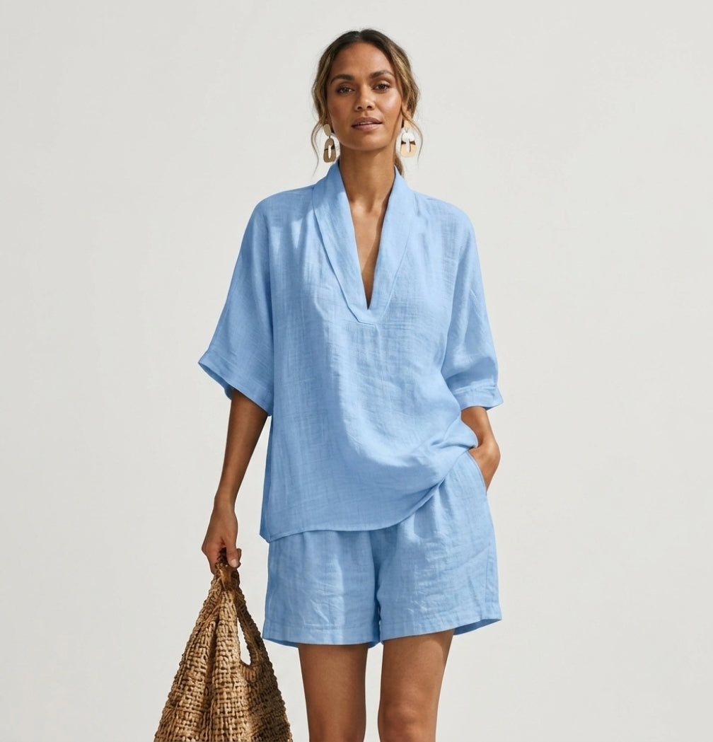 Women's Linen Two-Piece Shorts Set