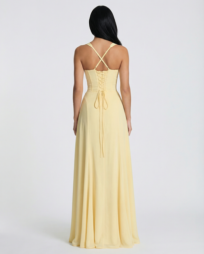 Women's Maxi Dress with Corset Bodice and Lace-Up Back