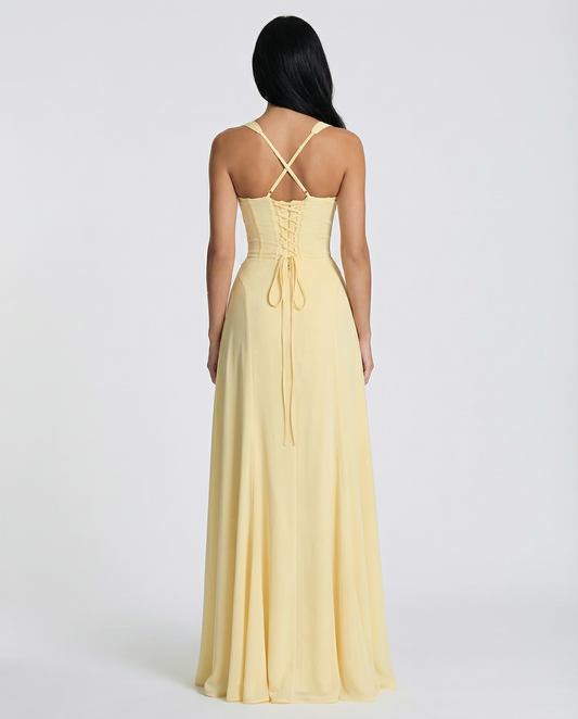 Women's Maxi Dress with Corset Bodice and Lace-Up Back