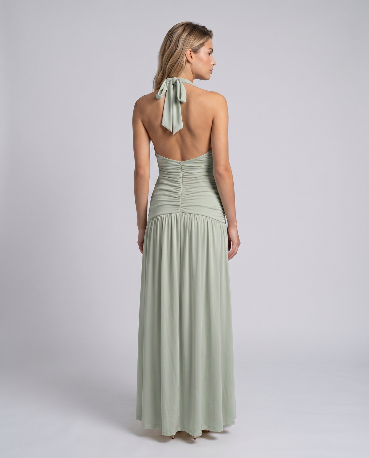 Women's Maxi Dress with Halter Neck and Ruched Corset
