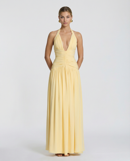 Women's Maxi Dress with Halter Neck and Ruched Corset