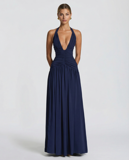 Women's Maxi Dress with Halter Neck and Ruched Corset