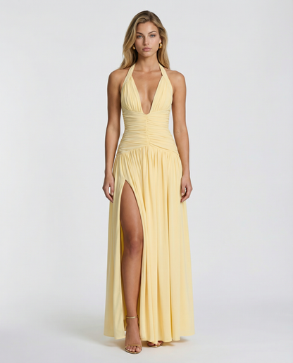 Women's Maxi Dress with Halter Neck and Ruched Corset