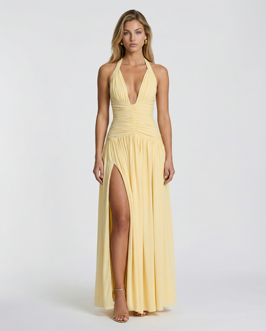 Women's Maxi Dress with Halter Neck and Ruched Corset