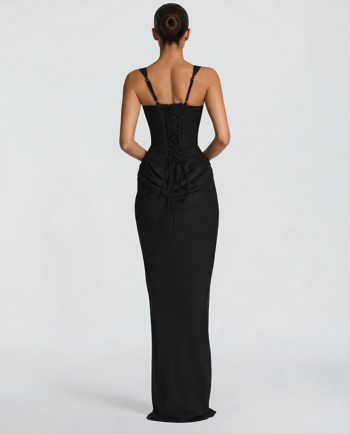 Women's Maxi Evening Dress with Square Neck and Draped Waist