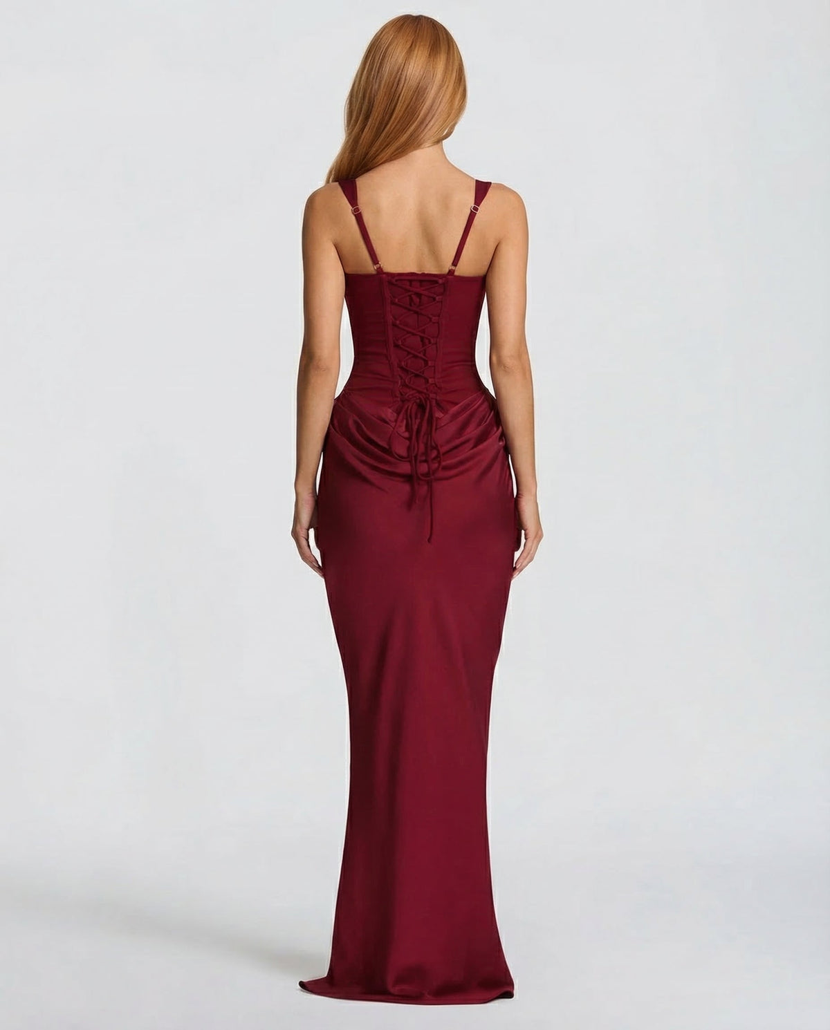 Women's Maxi Evening Dress with Square Neck and Draped Waist