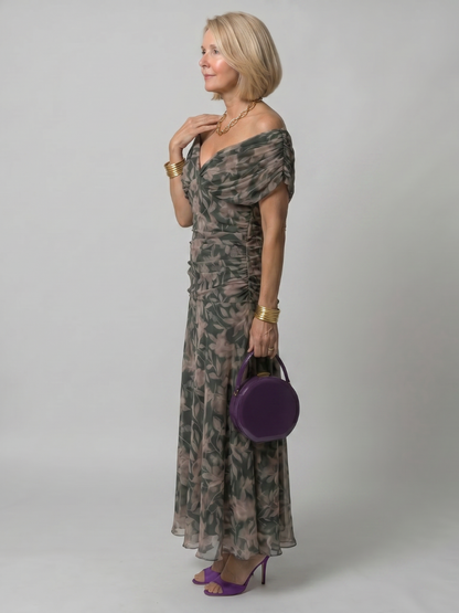 Women's Off Shoulder Midi Summer Dress with Flowy Skirt