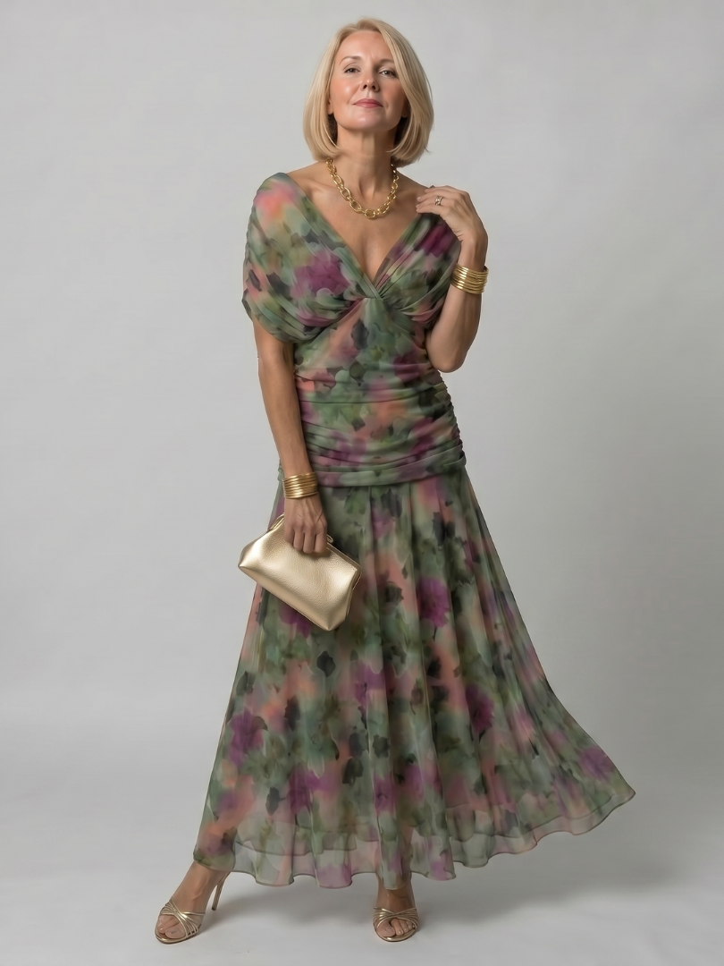 Women's Off Shoulder Midi Summer Dress with Flowy Skirt
