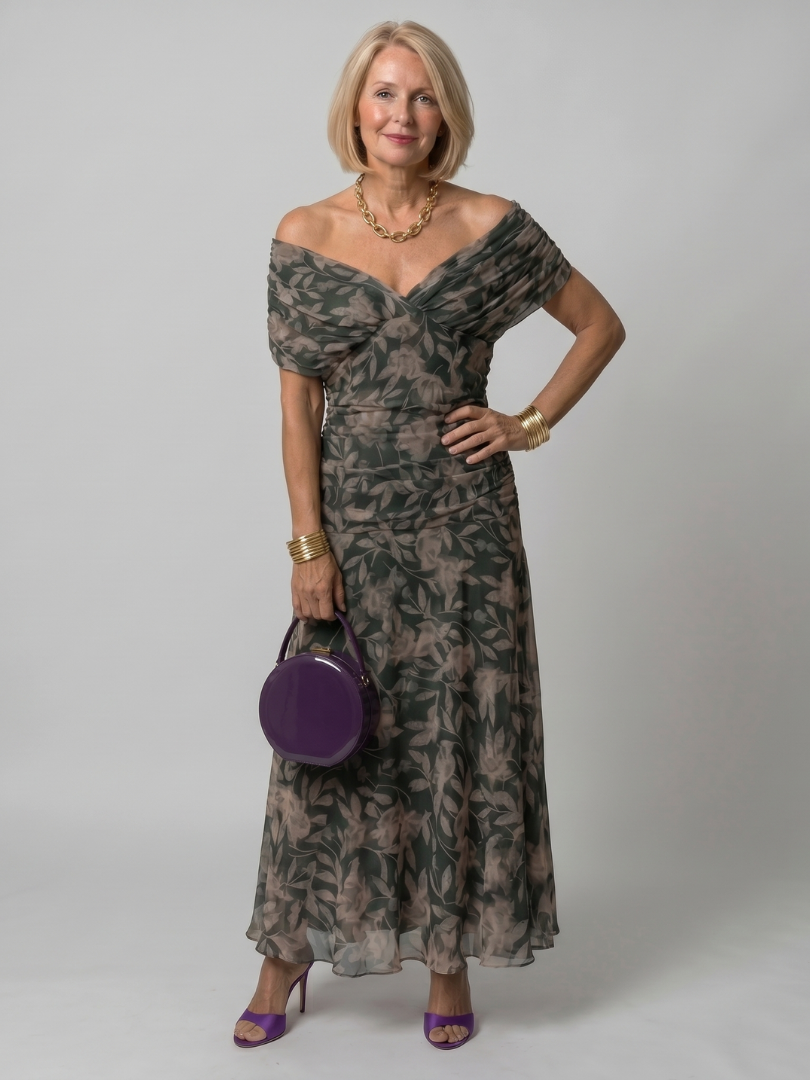 Women's Off Shoulder Midi Summer Dress with Flowy Skirt