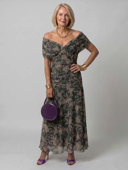 Women's Off Shoulder Midi Summer Dress with Flowy Skirt