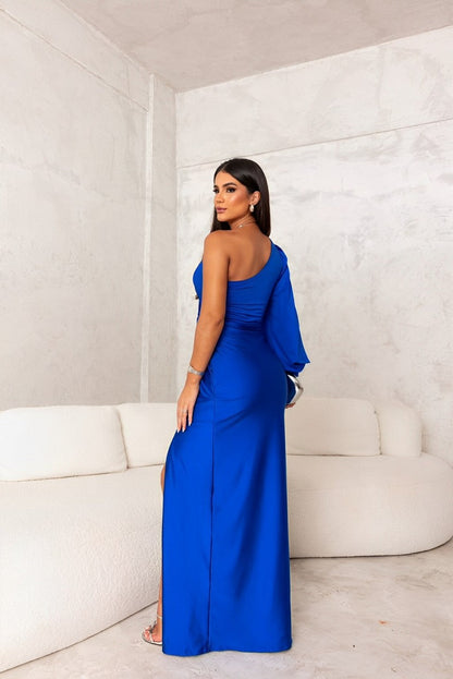 Women's One-Shoulder Satin Cocktail Maxi Dress