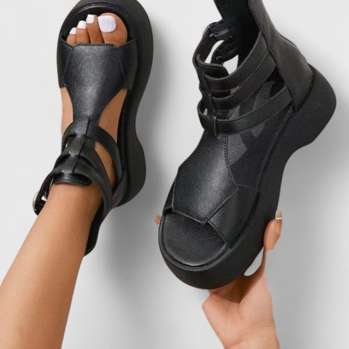 Women's Orthopaedic Platform Sandals with Multi-Strap Design