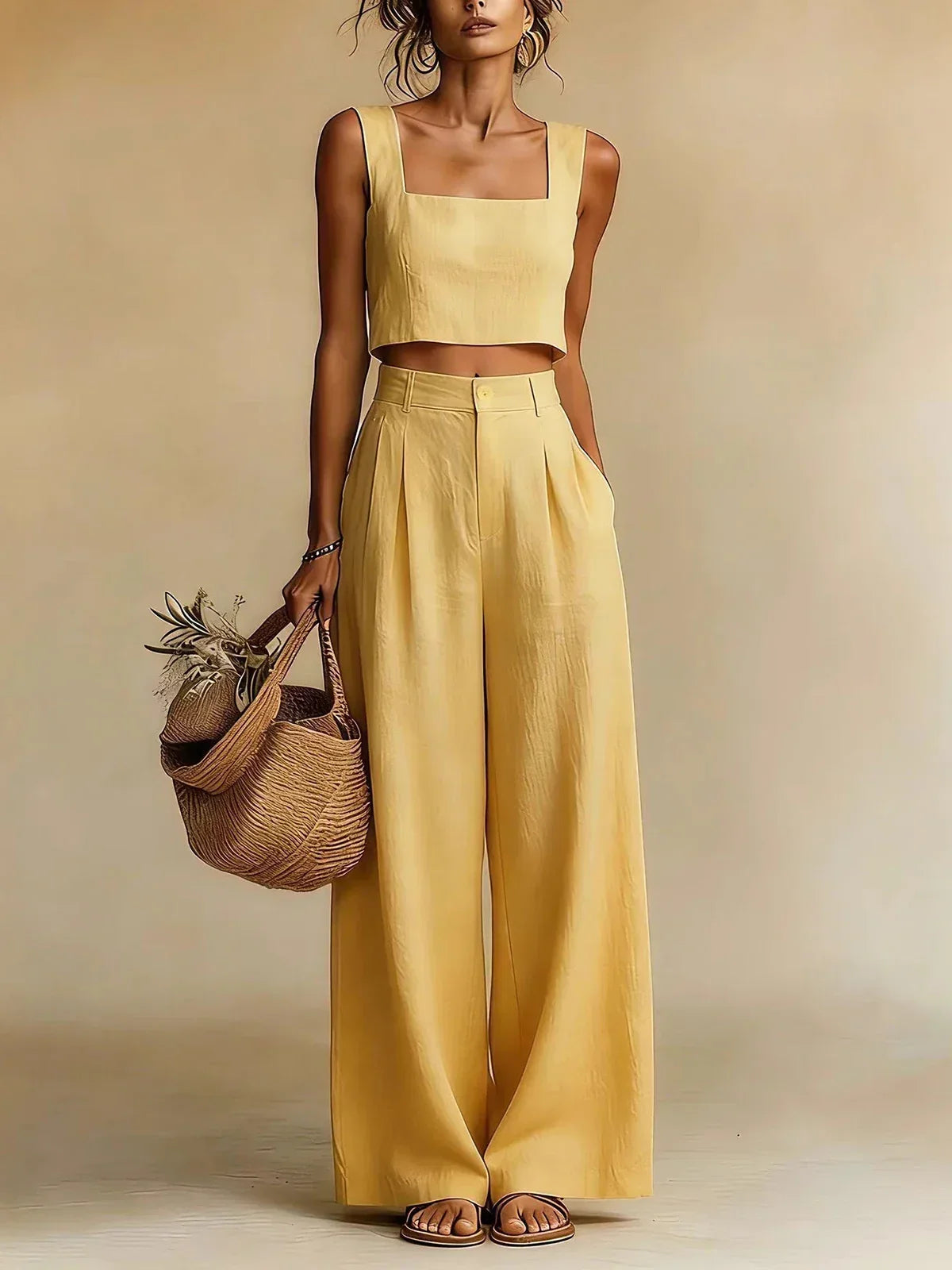 Women's Palazzo Set with Elegant Top and Flowing Wide-Leg Pants