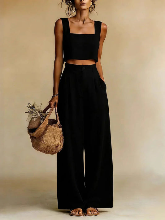 Women's Palazzo Set with Elegant Top and Flowing Wide-Leg Pants