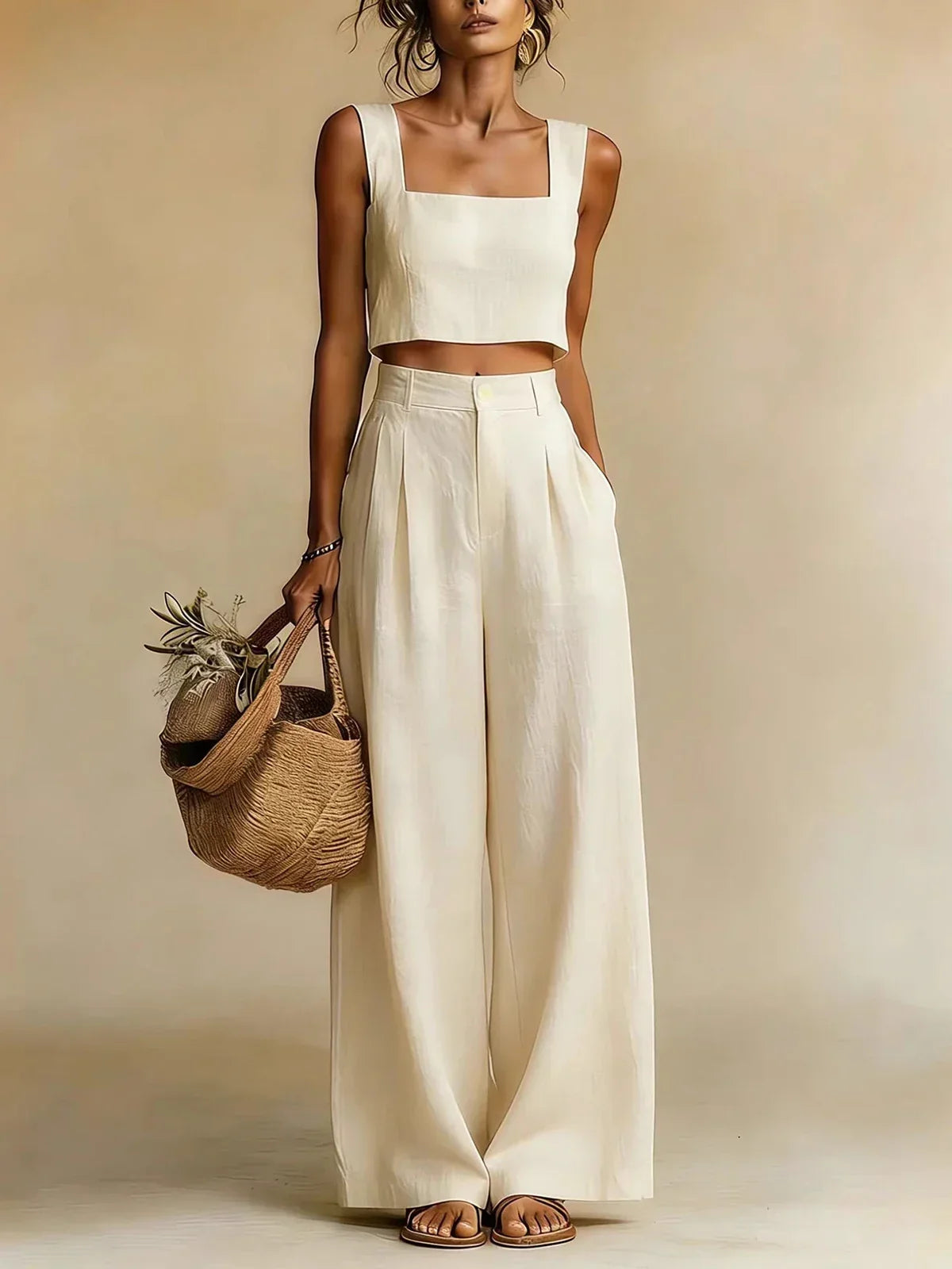 Women's Palazzo Set with Elegant Top and Flowing Wide-Leg Pants