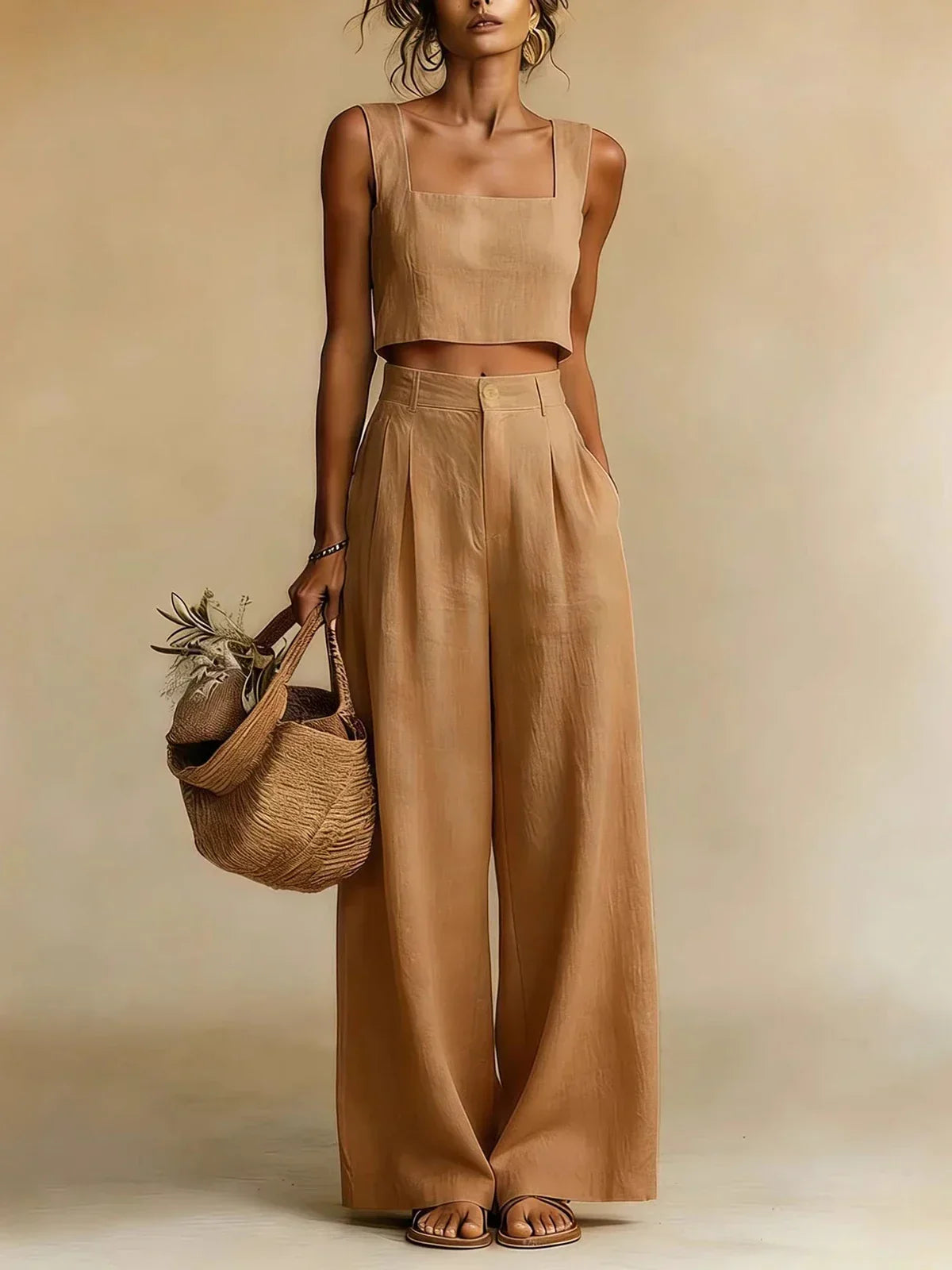 Women's Palazzo Set with Elegant Top and Flowing Wide-Leg Pants
