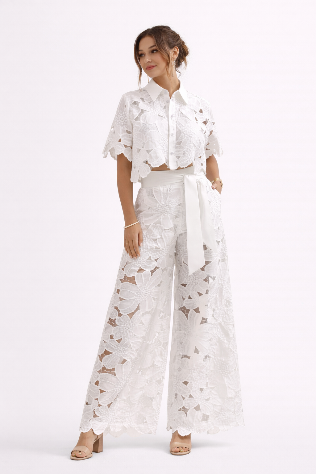 Women's Patterned Summer Blouse and Wide-Leg Pants Set