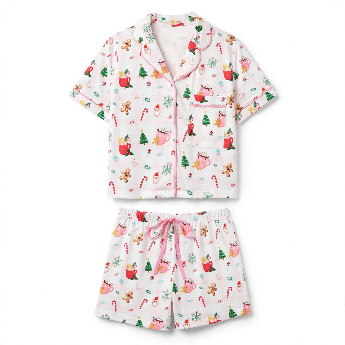 Women's Pink Cocoa Mug Print Christmas Pyjamas