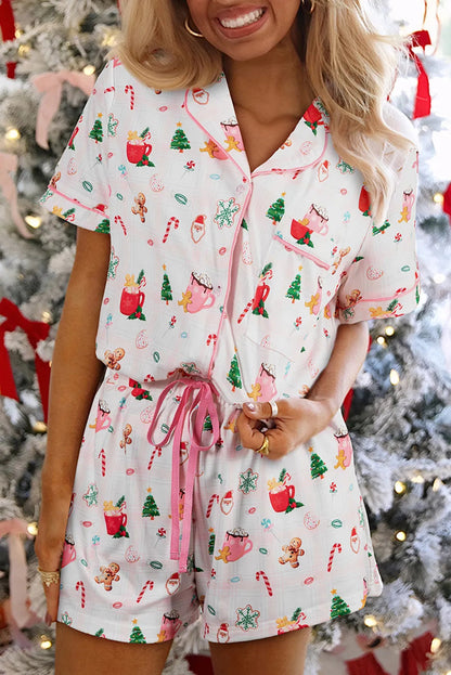 Women's Pink Cocoa Mug Print Christmas Pyjamas