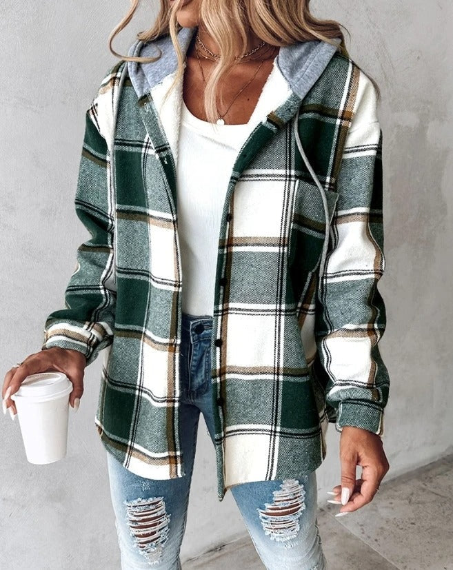 Women's Plaid Flannel Hooded Shacket